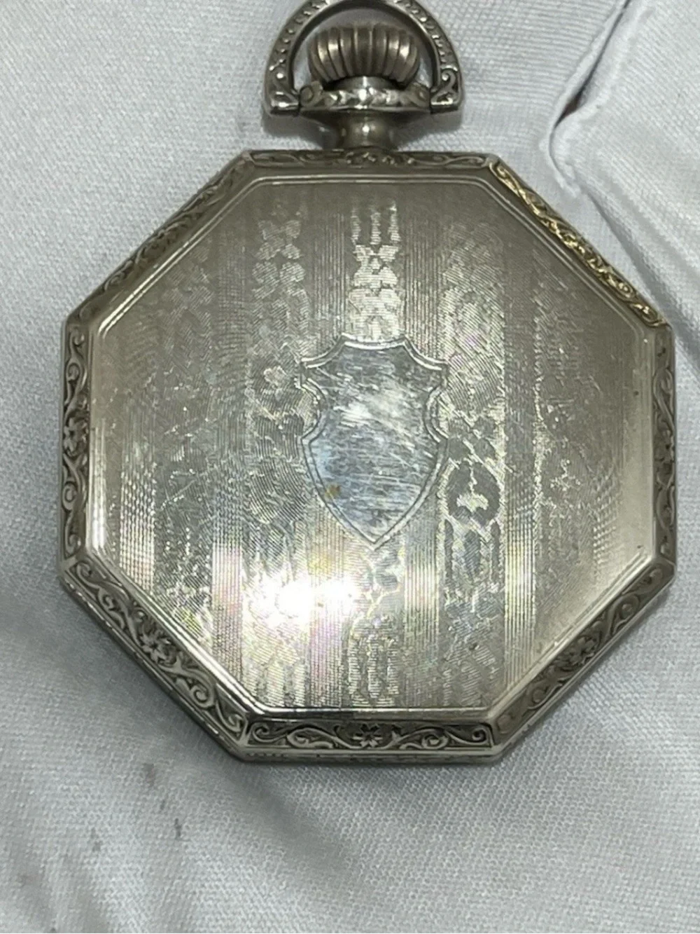 1924 Elgin Art Deco Pocket Watch 17J 12s Octagon RUNS Illinois Spartan Knife Set